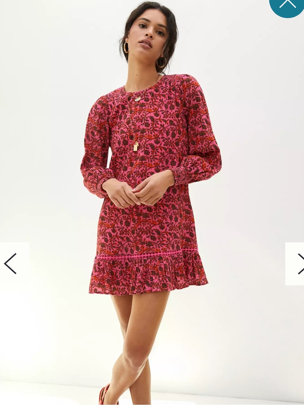 Anthropologie Beau Mini Dress Pink Floral Long-Sleeve Ruffle Hem Mini Dress